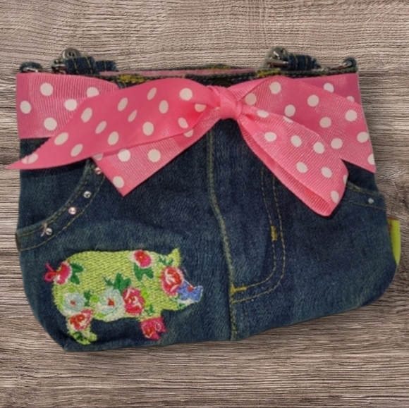 GIRLS DENIM PIG PURSE - Picture 2 of 9